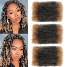 Afro Kinky Curly Braiding Bulk Hair 8 Inch 3 Packs Marley Twist Hair Bulk for Dreadlock Extensions Spring Afro Twist Hair Bulk for Mini Twist Repair Locs (T/27#, 8 Inches)