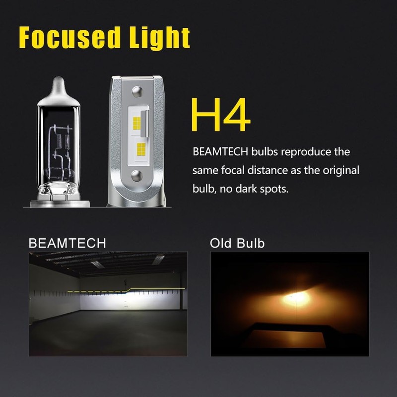 BEAMTECH H-4 Bulbs, S1 Series 900-3 Fanlsess 300% Brighter 6500K
