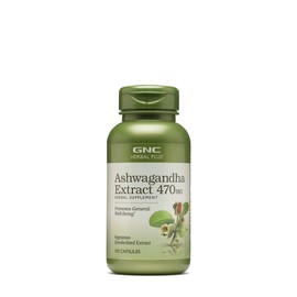 GNC Herbal Plus Ashwagandha Extract 470mg Supplement, Vegetarian, Provides General Well-Being, 100 Servings