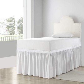Cottington Lane Extended Dorm Sized Bed Skirt Panel - Ruffled Dorm Sized Bed Skirt - Dust Ruffled Bed Skirts 32 inch Tailored Drop - White Dorm Room Bedskirts - College Dorm Bed Skirt