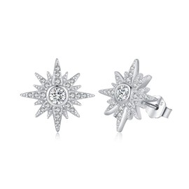 YEESIA Starburst & Star Stud Earrings for Women | 925 Sterling Silver Celestial Jewelry with Zircon | 13mm, 2g Gift for Mother, Sister, Daughter