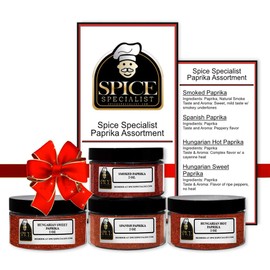Paprika Assortment Set - Contains: 4 Assorted Plastic Jars (1 each of: Spanish Paprika, Hungarian Sweet Paprika, Hungarian Hot Paprika, and Smoked Paprika.)