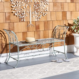 SAFAVIEH Outdoor Collection Adina Victorian Antique Dark Green Wrought Iron 51-inch Wide Garden Bench