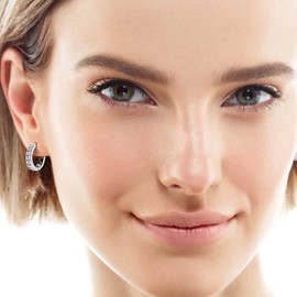 PROSTORY Moissanite Hoop Earrings D Color VVS1 Clarity Brilliant Lab Created Diamond 18K Gold Plated 925 Sterling Silver Huggie Hoop Earrings for Women（Silver）