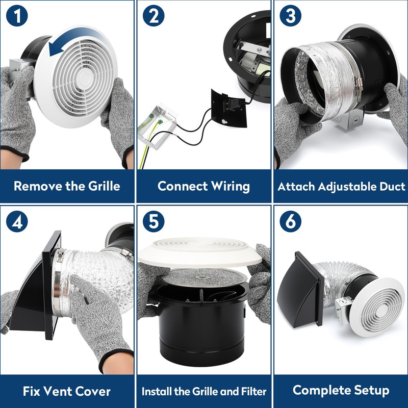 XABJU 512M 6 Inch Through Wall Exhaust Fan with Aluminum
