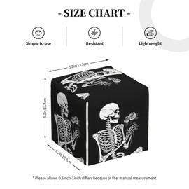Roses Skeleton Skull Square Tissue Boxes, Tissue Box Cover 5.2"x5.2"x5.2" for Bathroom/Vanity Countertop/Home/Car/Office/End Table.