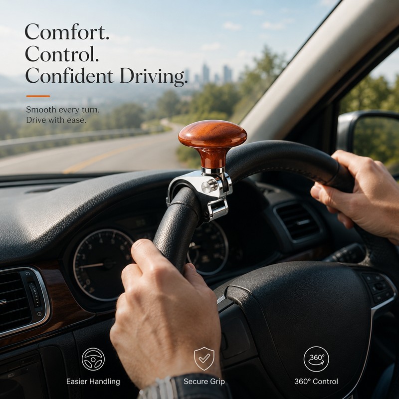 Steering Wheel Spinner Knob with 360° Bearing – Clamp-On Turning