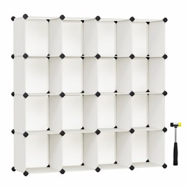 SONGMICS Cube Storage Organizer, Set of 16 Plastic Cubes, Book Shelf, Closet Organizers and Storage, Room Organization, Bedroom Living Room, 12.2 x 48.4 x 48.4 Inches, Cream White ULPC442M01