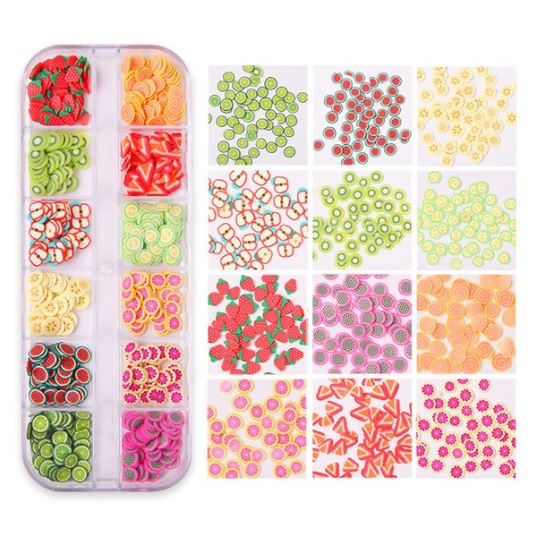YKKJ Fruit Disc, 3D Nail Art Stickers, 12 Types, Mini Fruit Polymer Discs Fruit Nail Art Making Supply Fruit Series DIY Nail Decoration for DIY Crafts Nail Decorations