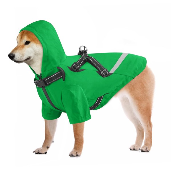 Dolahovy Dog Raincoat with Harness, Dog Ponchos Waterproof Dog Coat