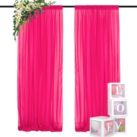 DUOBAO 2 Panels 5ft x 10ft Hot Pink Backdrop Curtains Chiffon Backdrops Fabric Drapes for Wedding Arch Party Stage Decoration Canopy Bed Two Pages Curtains, Fuchsia