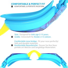 ZABERT Children's Swimming Goggles Diving Goggles Anti-Fog UV Protection for 3 4 5 6 7 8 9 10 11 12 Years Blue Lake
