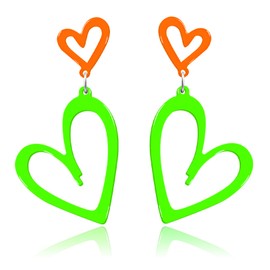 Haolry Neon Heart Earrings for Women Acrylic Earrings 80s Outfit for Women Glow Party Neon Accessories Gifts Green