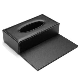 Leather Tissue Box Rectangle Tissue Box Napkin Organizer for Home Office Car Decoration (Black)