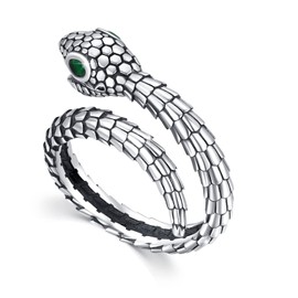 JFASHOP Snake Ring 925 Sterling Silver Adjustable Snake Open Ring with Zircon Animal Ring for Women Men Men, Sterling Silver, NON Ammolite