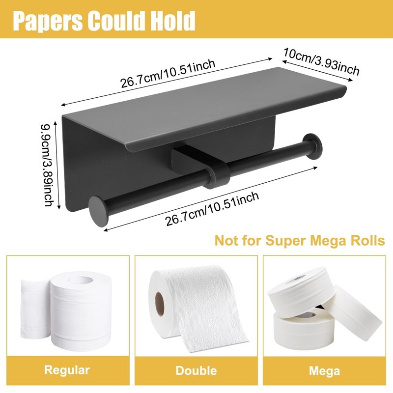 Double Toilet Paper Holder, Stainless Steel Tissue Paper Holder with