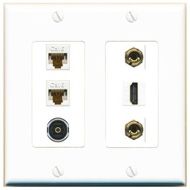 RiteAV 1 Speaker 2 Banana Binding Post Wall Plate 2 Cat6 1 x Toslink Optical and HDMI - 2 Gang [White]