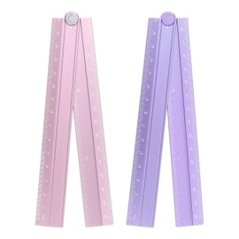 HARFINGTON 2pcs Folding Straight Ruler 30cm Metric Aluminum Alloy Protractor Foldable Angle Ruler Geometric Measure Tool with Angle Line for Architect Artist Office, Pink/Lavender