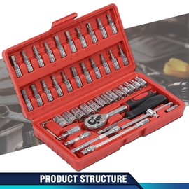 PIT66 46Pcs Set 1/4" Ratchet Wrench Combination Socket Tool Set Kit Auto Car Repair Tool
