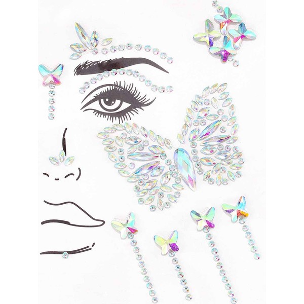 Wosois Crystal Face Stickers Star Self-adhesive Temporary Tattoo Sticker Butterfly