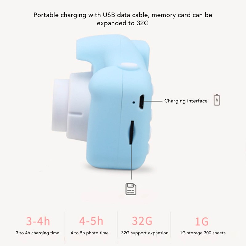 Kids Camera 2.0in IPS Screen Blue Comfortable Grip Rounded Body