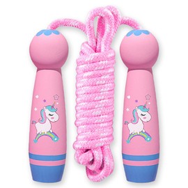 Children's Skipping Rope, Adjustable Skipping Rope 2.6 m, Skipping Rope Children with Cartoon Wooden Handle, Unicorn Speed Rope, Speed Jump Rope, Fitness Skipping Rope for Children 5 6 7 Years