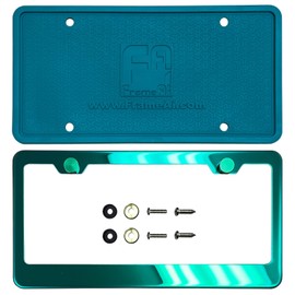NAROWAN Silicone Back Guard License Plate Frame Green Mirror Chrome Electroplating Universal Fit Anti Rust Metal Screw On Cap Cover, T304 Stainless Steel, Rust Proof Weather Proof (Qty: 1 Frame)