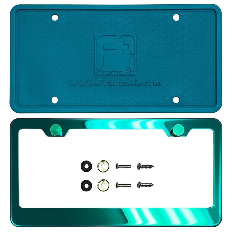 NAROWAN Silicone Back Guard License Plate Frame Green Mirror Chrome
