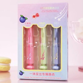 Set De Lápiz Labial Que Cambia De Color, 3 Sabores, Melocotó