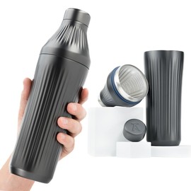 Elevated Craft Diamond Edition Hybrid Cocktail Shaker Set - Premium Vacuum Insulated Gunmetal Black, 28 oz, Includes Built-In Strainer, Precise Measuring Top & XL Polishing Cloth - Martini Shaker