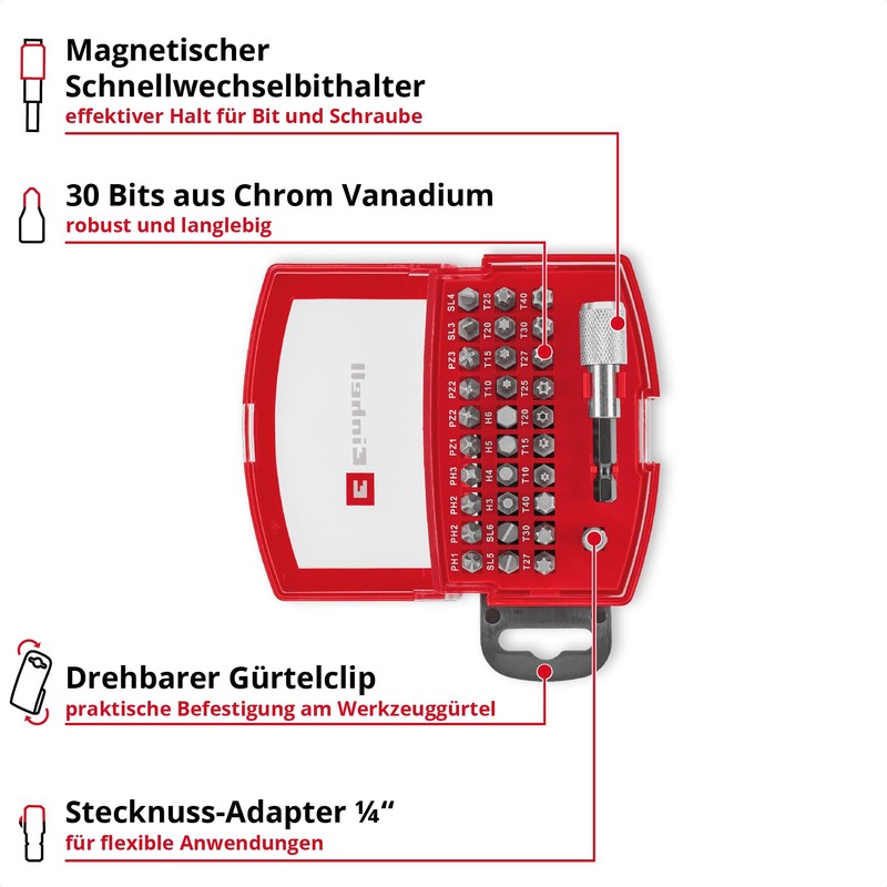 Original Compatible with Einhell Bit Box 32 Pieces (30 x