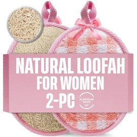 CraftsOfEgypt Natural Loofah Luffa Shower Sponge - Pink Beige, 2PCS Set