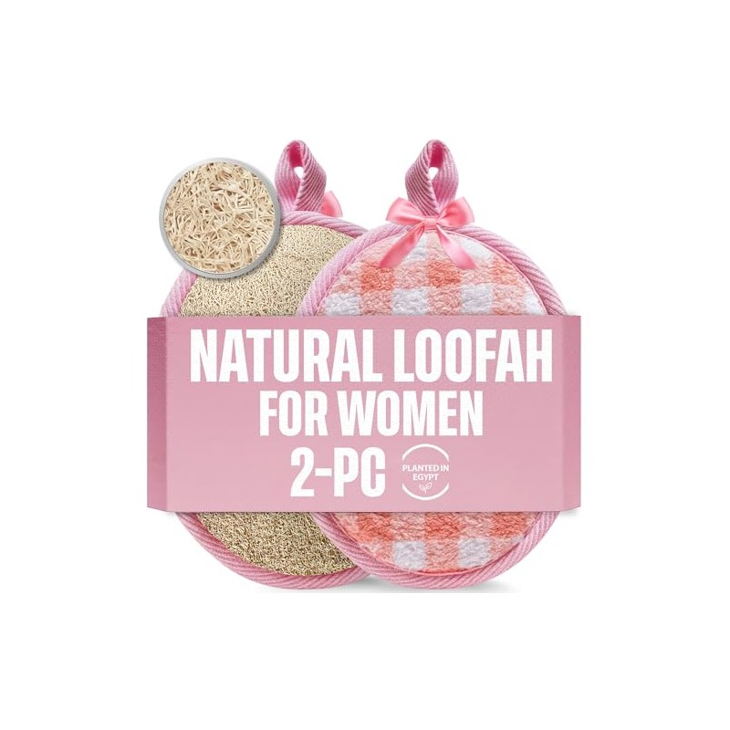CraftsOfEgypt Natural Loofah Luffa Shower Sponge - Pink Beige, 2PCS