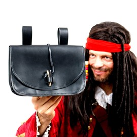 Mythrojan Leather Belt Pouch Viking Leather Purse Vintage Waist Bag Medieval Renaissance LARP Bag Cosplay Costume Accessory for Reenactments, Medieval Events - Black, 9.6” × 6.5”