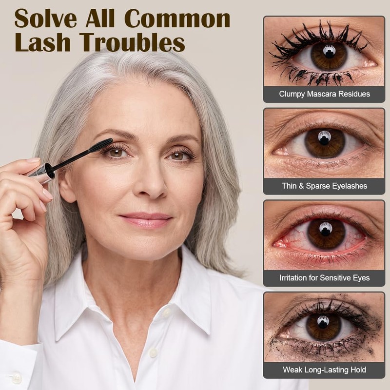 OSDUE Black Mascara for Older Women, Waterproof Mascara, 2-Pack
