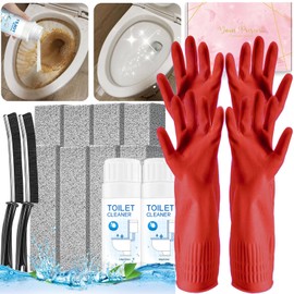 14Pcs Pumice Stone Toilet Bowl Cleaning Brush Set with Long Cleaning Gloves Crevice Brush Powerfully Cleans Stain Hard Water Ring Calcium Buildup Rust for Cleaning Toilet Bathrooms