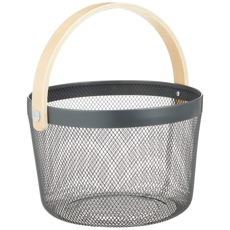 Daikai Linie Storage Iron Basket Wood Handle Round Gray