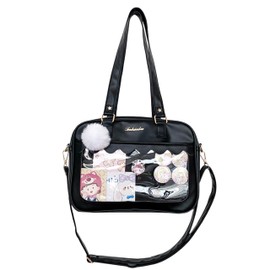 TTCAYU kawaii Ita Bag Pin Display Purse with Pin Mesh Insert Anime Crossbody Handbag Japanese Shoulder JK Purse (black-A)