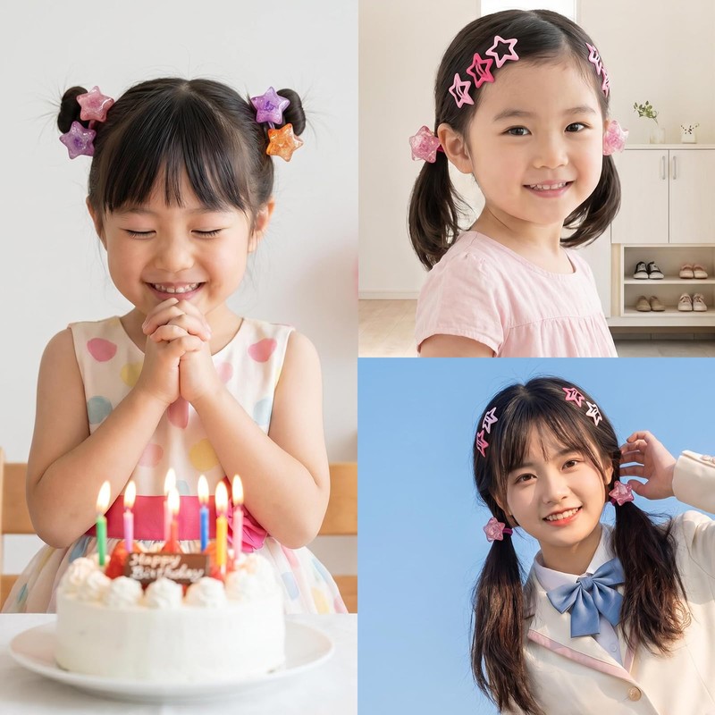 Lamiishop ヘアゴム 髪ゴム 子供 星型 2個 キラキラ おしゃれ ヘアピン ミニ