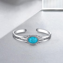 Genuine Turquoise Bracelet for Women Sterling Silver Boho Adjustable Bangle Cuff Genuine Turquoise Bracelet Native American Jewelry for Women fit for 6.5 7 7.5 Inch
