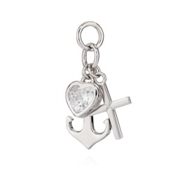 NKlaus Necklace Pendant Faith Love Hope 925 Silver Shiny Zirconia Anchor Heart Cross, Silver, Cubic Zirconia