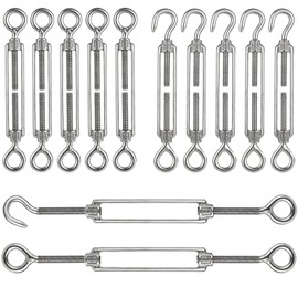 Acrux7 10 Pack 304 Stainless Steel M6 Turnbuckles for 1/8 Inch Cable Wire, Adjustable M6 Turnbuckle Wire Tensioner Kit, Heavy Duty Steel Turn Buckle Cable Tensioner (Eye and Eye, Hook and Eye)