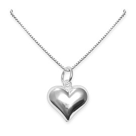 Medium Sized Sterling Silver Heart Necklace for Women, Puffed Heart Pendant Jewelry Gift for Wife Daughter Mother's Day Gift, Simple Everyday Minimalist Necklace (14 inches + 2-inch extender)