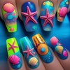 Shell Starfish Press on Nails Long Colorful Shell Pattern Design