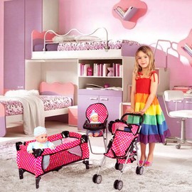 fash n kolor Doll Play Set 3 in 1 Doll Set, 1 Pack N Play. 2 Doll Stroller 3.Doll High Chair. Fits Up to 18'' Doll (Polka DOT)