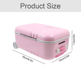 Creative Money Box Luggage Piggy Bank - Modern Desktop Decoration Money Box, Simulation Travel Suitcase Made of ABS Plastic, Cute Mini Small Trolley Travel Box, 16 x 10.5 x 7 cm (1 Piece, Pink)
