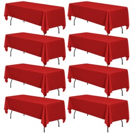 8 Pack Rectangle Tablecloth 60 x 126 inch Red Polyester Table Cloth for 8 Feet Tables,Washable Fabric Stain and Wrinkle Resistant Table Cover Table Clothes for Wedding Parties Banquet Kitchen