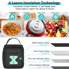 Initial Insulated Lunch Bag, Lunch Box with Initial Letter Patch for Teen Adult, Reusable Lunch Bag for Men Women, Ideal Back to School Gift Birthday Gift, Blue X