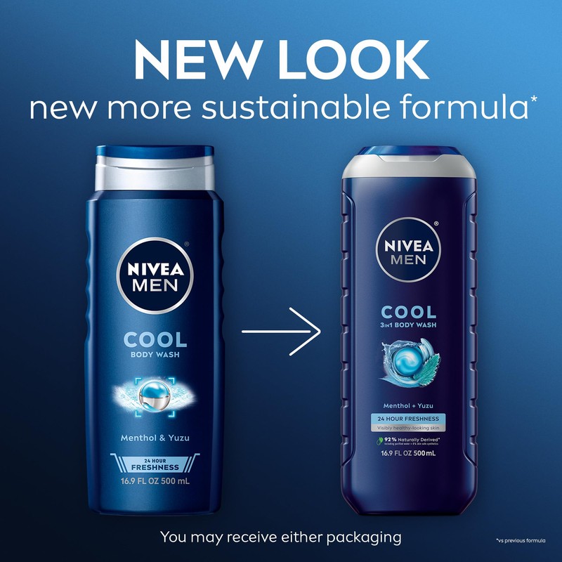 NIVEA Men Cool Body Wash, Icy Menthol and Yuzu Scent,