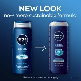 NIVEA Men Cool Body Wash, Icy Menthol and Yuzu Scent, 3-in-1 Men's Body Wash, Face and Hair, Paraben Free, pH-Skin Friendly, 16.9 Fl Oz Bottle, Pack of 3